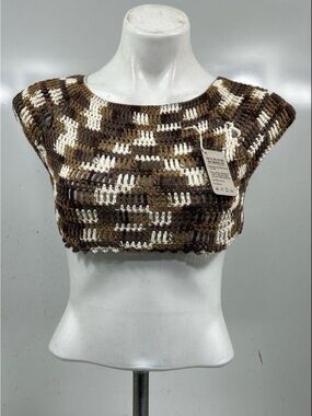 Crochet Crop Top - Brown & Cream Knit Women's Top